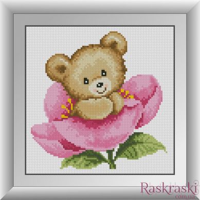 Картина из страз Мишка в розовом цветке Dream Art (DA-30764, Без подрамника) фото интернет-магазина Raskraski.com.ua