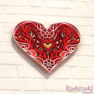 Деревянная картина раскраска Красное цветочное сердце Wortex Woods (3DP30027)
