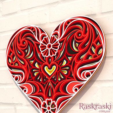 Деревянная картина раскраска Красное цветочное сердце Wortex Woods (3DP30027)