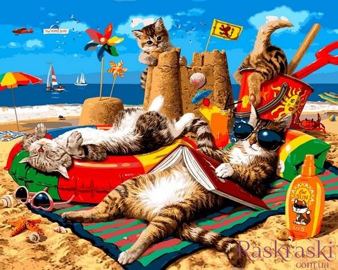 Картина Розмальовка Сім'я котів на море (VP1317) Babylon фото інтернет-магазину Raskraski.com.ua