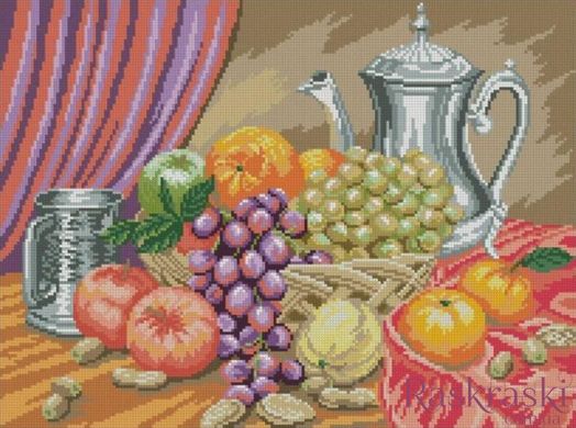 Картина мозаика Натюрморт - фрукты и серебро (38 х 51 см) Dream Art (DA-31749, Без подрамника) фото интернет-магазина Raskraski.com.ua