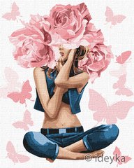 Картина за номерами Дівчина-троянда (KH4798) Идейка (Без коробки)