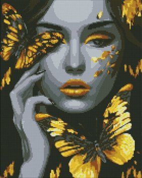 Картина стразами Девушка с золотыми бабочками &copy;art_selena_ua Идейка (AMO7723, На подрамнике) 40 х 50 см фото интернет-магазина Raskraski.com.ua