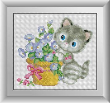 Картина алмазами Кошеня в ромашках Dream Art (DA-30900) 23 x 25 см фото інтернет-магазину Raskraski.com.ua