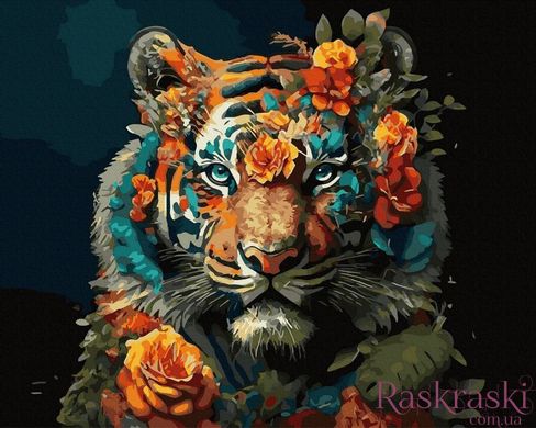 Картина за номерами Тигр у квітах (BK-GX45748) (Без коробки)