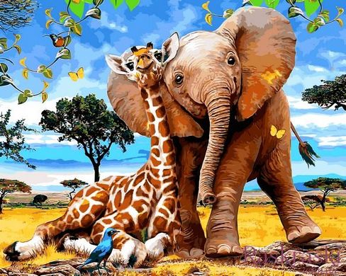 Полотно для малювання Слоненя та жираф (VP1318) Babylon фото інтернет-магазину Raskraski.com.ua