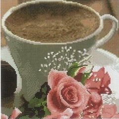 Картина стразами Кофе и розы Алмазная мозаика (DF306, Без подрамника) фото интернет-магазина Raskraski.com.ua
