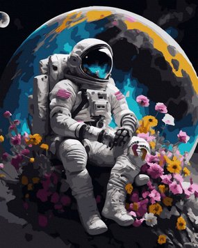 Картина за номерами Космонавт із квітами (ANG791) (Без коробки)