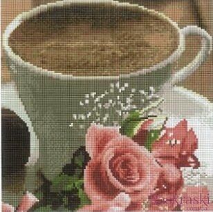 Картина стразами Кофе и розы Алмазная мозаика (DF306, Без подрамника) фото интернет-магазина Raskraski.com.ua