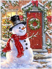 Картина из страз Весёлый снеговик ТМ Алмазная мозаика (DMF-384, На подрамнике) фото интернет-магазина Raskraski.com.ua