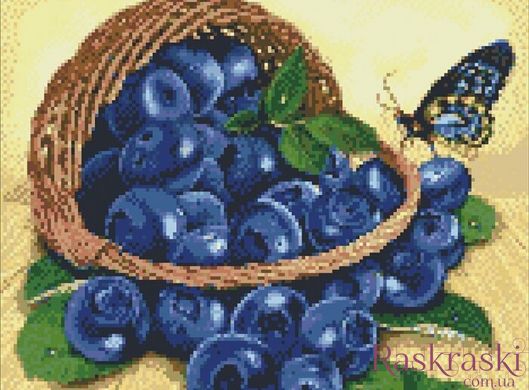 Картина из мозаики Черника в корзине Идейка (AM6102, На подрамнике) фото интернет-магазина Raskraski.com.ua