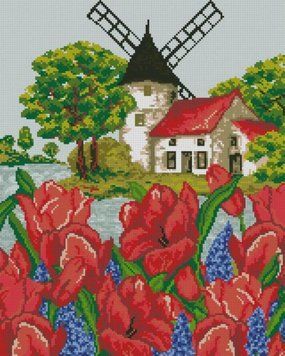 Алмазна вишивка Млин у квітах (40 х 50 см) Dream Art (DA-31734) 40 х 50 см фото інтернет-магазину Raskraski.com.ua