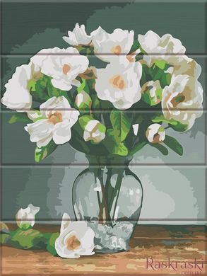 Картина по номерам на дереве Белые цветы (ASW142) ArtStory фото интернет-магазина Raskraski.com.ua