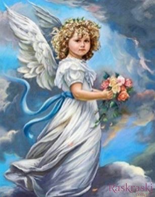 Картина из страз Ангел с цветами (GL70743) Диамантовые ручки (GU_188841, На подрамнике) фото интернет-магазина Raskraski.com.ua