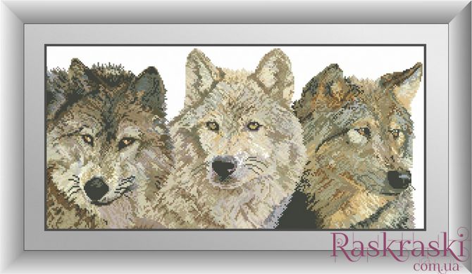 Картина из мозаики Три волка (квадратные камни, полная зашивка) Dream Art (DA-30462, Без подрамника) фото интернет-магазина Raskraski.com.ua