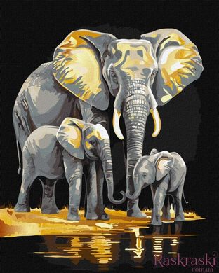 Картина за номерами Сімейство слонів з фарбами металік extra ©art_selena_ua (KH6530) Ідейка фото інтернет-магазину Raskraski.com.ua