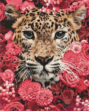 Картина по номерам Леопард в цветах (KH4185) Идейка фото интернет-магазина Raskraski.com.ua