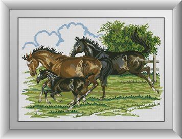 Алмазна живопис Сім'я (коні) Dream Art (DA-30959) 39 x 55 см фото інтернет-магазину Raskraski.com.ua
