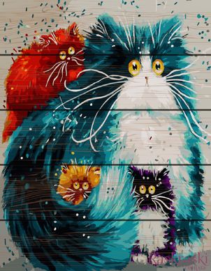 Картина по номерам на дереве Цветные коты (RA-GXT3805) Rainbow Art фото интернет-магазина Raskraski.com.ua