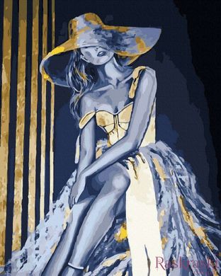 Картина по номерам Девушка в шляпе (золотые краски) (JX1084) (Без коробки)