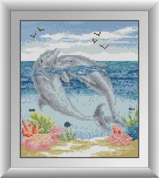 Картина зі страз Пара дельфінів Dream Art (DA-30718) 25 х 29 см фото інтернет-магазину Raskraski.com.ua