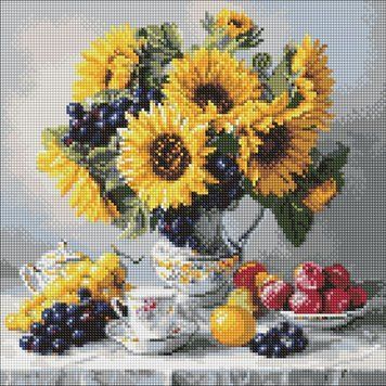 Картина из страз Подсолнечники с виноградом &copy;art_selena_ua Идейка (AMO8338, На подрамнике) 40 х 40 см фото интернет-магазина Raskraski.com.ua