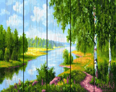 Картина за номерами на дереві Берізки біля річки (RA-GXT22577) Rainbow Art фото інтернет-магазину Raskraski.com.ua