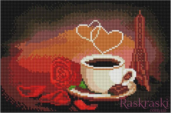 Алмазна вишивка Кава з трояндою ColorArt (CLR-PDT709) фото інтернет-магазину Raskraski.com.ua