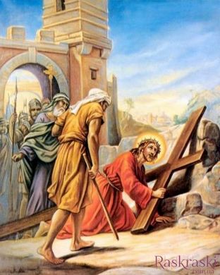 Набір алмазної мозаїки Ісус уперше падає під тягарем хреста ТМ Алмазна мозаіка (DMF-446) фото інтернет-магазину Raskraski.com.ua