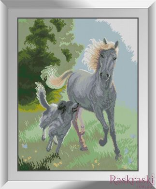 Картина из мозаики Лошадь и собака Dream Art (DA-31260, Без подрамника) фото интернет-магазина Raskraski.com.ua