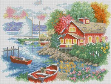 Алмазна картина Мирний будинок біля озера (35 х 46 см) Dream Art (DA-31791) 35 х 46 см фото інтернет-магазину Raskraski.com.ua