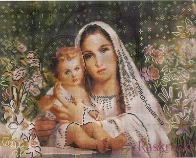 Картина алмазами Мадонна с младенцем Алмазная мозаика (OSF109, Без подрамника) фото интернет-магазина Raskraski.com.ua