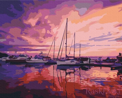 Картина за номерами Рожевий світанок в яхтклубі (BSM-B52644) фото інтернет-магазину Raskraski.com.ua