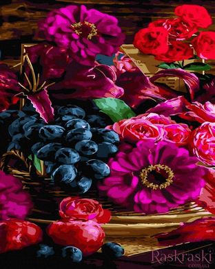 Картина по цифрам Цветы и виноград (NIK-N632) фото интернет-магазина Raskraski.com.ua