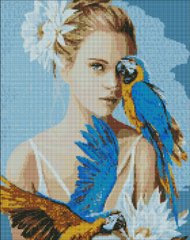 Картина алмазная вышивка Девушка с голубыми попугаями ©Ira Volkova Идейка (AMO7208, На подрамнике) фото интернет-магазина Raskraski.com.ua