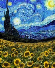 Алмазная картина Звездная ночь с подсолнухами Ван Гога My Art (MRT-TN1203, На подрамнике) фото интернет-магазина Raskraski.com.ua