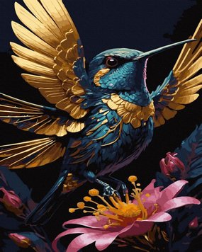 Картина по номерам Синяя колибри (золотые краски) (BJX1147) фото интернет-магазина Raskraski.com.ua