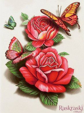 Картина з страз Метелики на трояндах ТМ Алмазная мозаика (DMF-327) фото інтернет-магазину Raskraski.com.ua