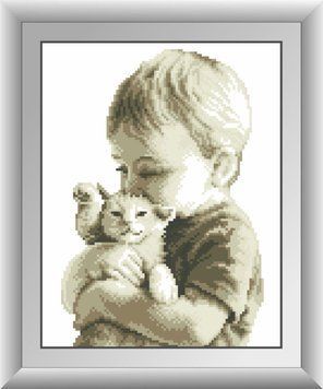 Мозаїка алмазна Малюк з кошеням Dream Art (DA-30583) 25 х 32 см фото інтернет-магазину Raskraski.com.ua