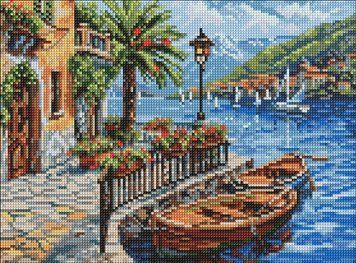 Мозаика алмазная Лодка на солнечном берегу &copy;art_selena_ua Идейка (AMO20387, На подрамнике) 30 х 40 см фото интернет-магазина Raskraski.com.ua