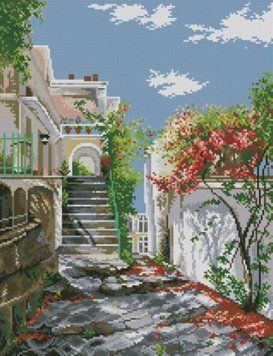 Алмазна мозаїка Дворик у квітах (40 х 52 см) Dream Art (DA-31690) 40 х 52 см фото інтернет-магазину Raskraski.com.ua