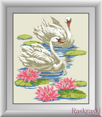 Картина алмазная вышивка Лебеди в пруду (квадратные камни, полная зашивка) Dream Art (DA-30419, Без подрамника) фото интернет-магазина Raskraski.com.ua