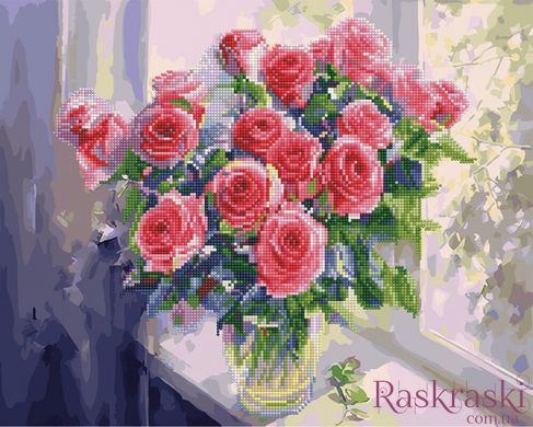 Алмазная картина Розы на окне (GZS1023) Rainbow Art (Без коробки) фото интернет-магазина Raskraski.com.ua