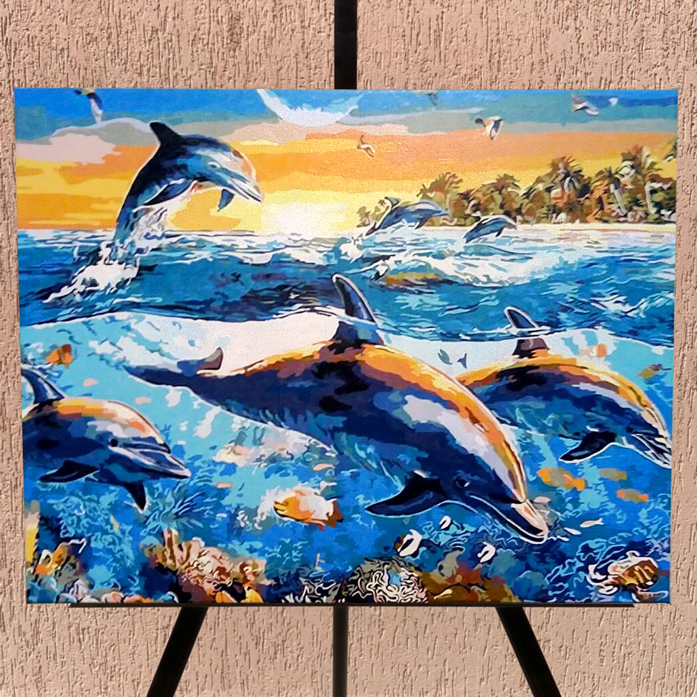 картина по номерам дельфины - фото готовой работы