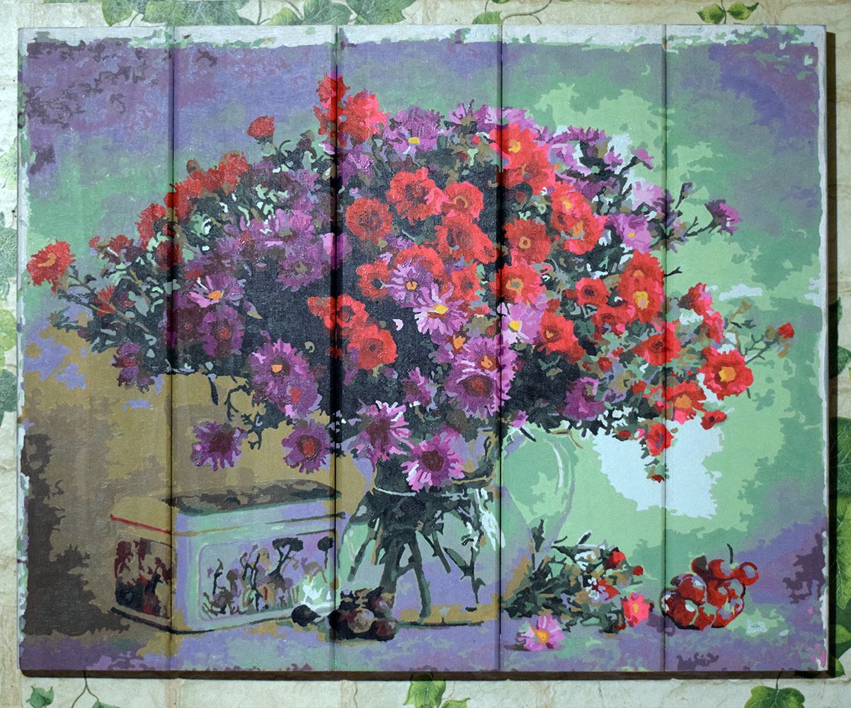 Картина за номерами на дереві квіти